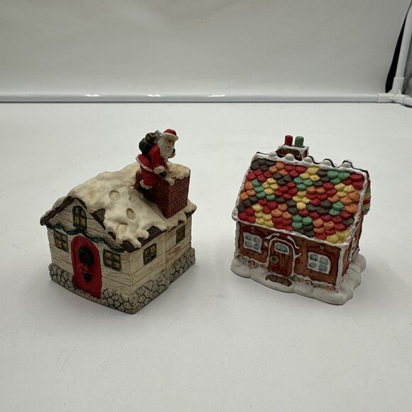 Lot 2 Santa Claus Gingerbread Hinged Christmas House Opens Scene Inside 2” - Picture 1 of 9